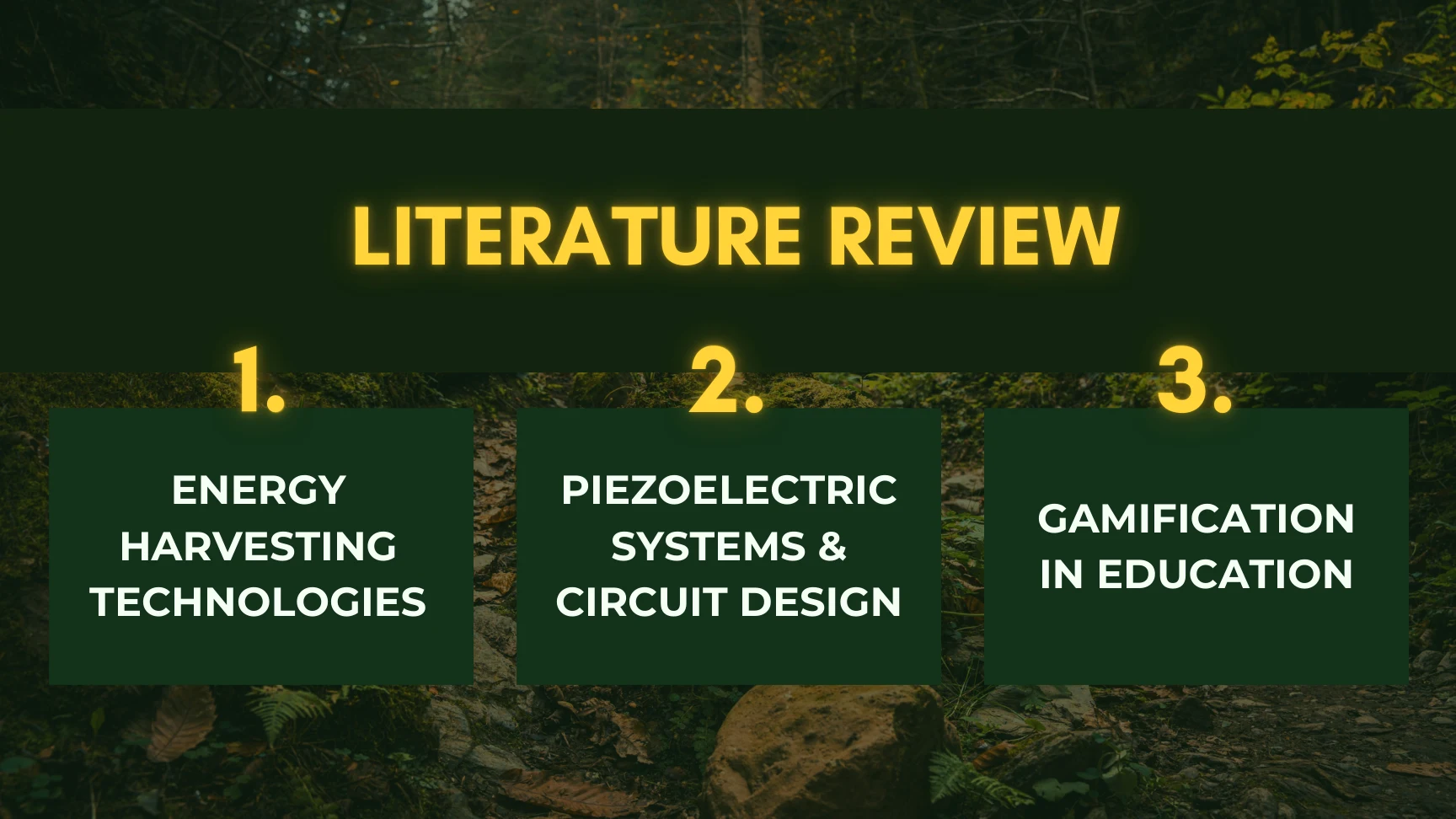 Literature review covering energy harvesting, circuit design, and gamification