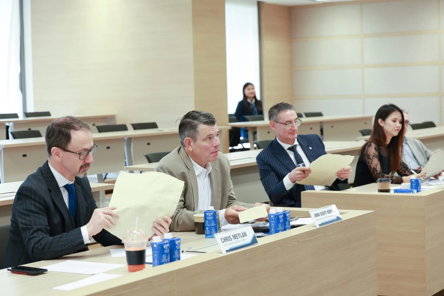 A presentation to a panel